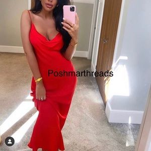 Zara bloggers fave red satin effect midi dress